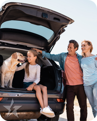 family in car