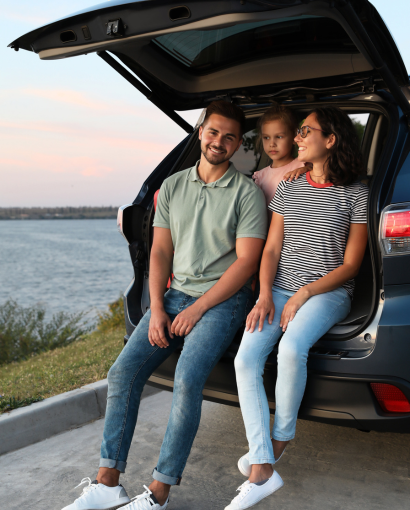 family in car