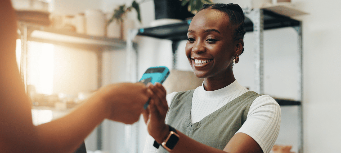 woman using card